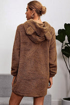 Kahverengi Kapşonlu Teddy Peluş Sweatshirt