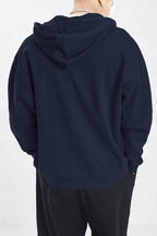 Erkek Lacivert Kapüşonlu Fermuarlı 3 Üç İplik Polar Kanguru Oversize Sweatshirt Zip Up Hoodie