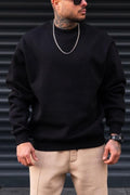 Erkek Düz Siyah Basic Baskısız Sıfır Bisiklet Yaka Oversize Salaş Sweatshirt Sweat