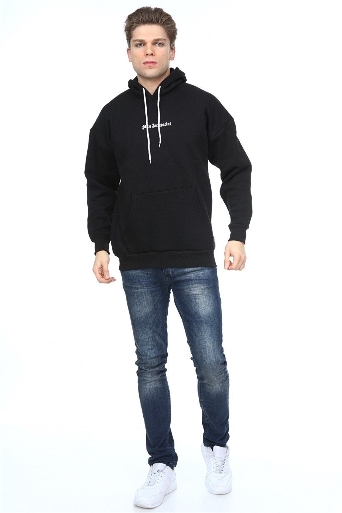 Millionaire Erkek Siyah Oversize Stay Antisocial Baskılı Sweatshirt