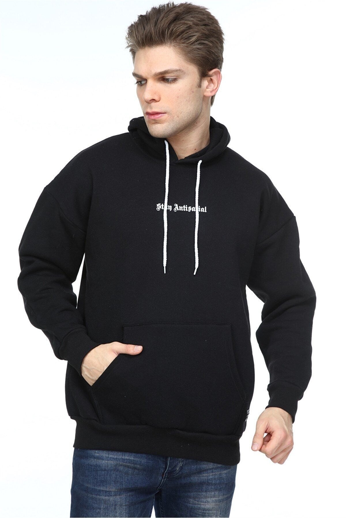 Millionaire Erkek Siyah Oversize Stay Antisocial Baskılı Sweatshirt