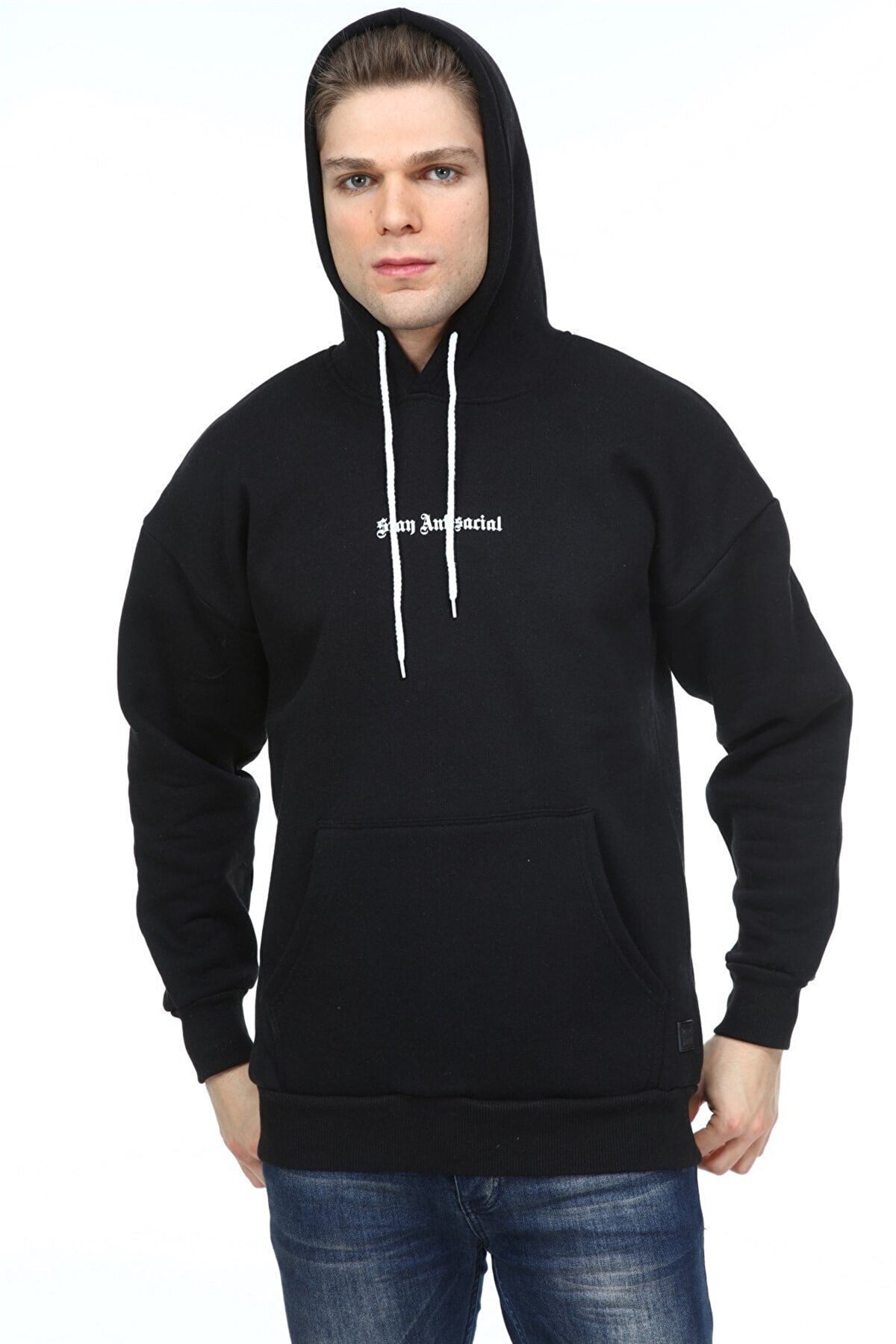 Millionaire Erkek Siyah Oversize Stay Antisocial Baskılı Sweatshirt