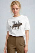 Kadın Beyaz Paradise Leopar Kadın Kısa Kol Relax Fit Rahat Kesim Regular T-shirt