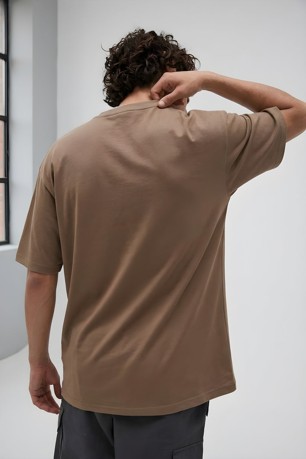 Erkek Free Life Mocha Kahverengi Bisiklet Yaka Oversize Salas T-Shirt