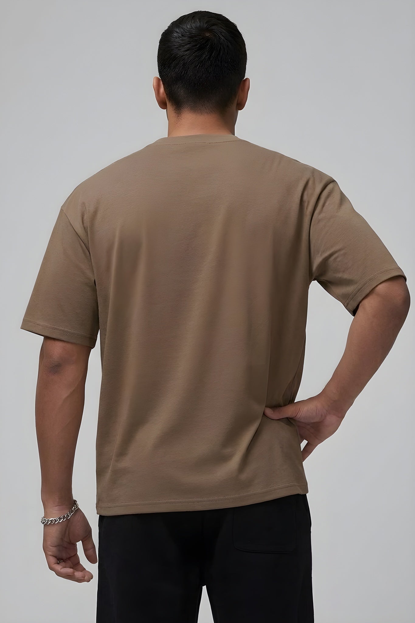 Erkek Free Life Mocha Kahverengi Bisiklet Yaka Oversize Salas T-Shirt