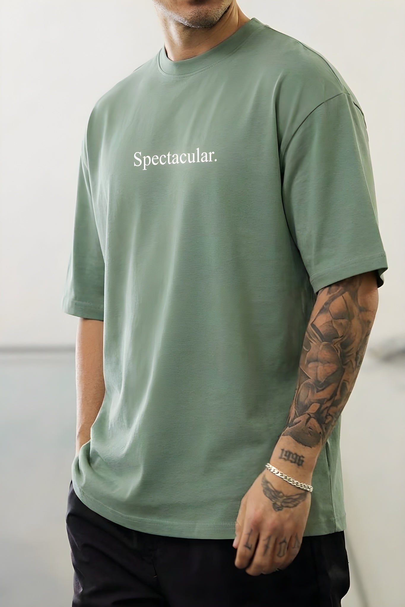 Erkek Spectacular Açık Yeşil Oversize Salas Boyfriend T-Shirt