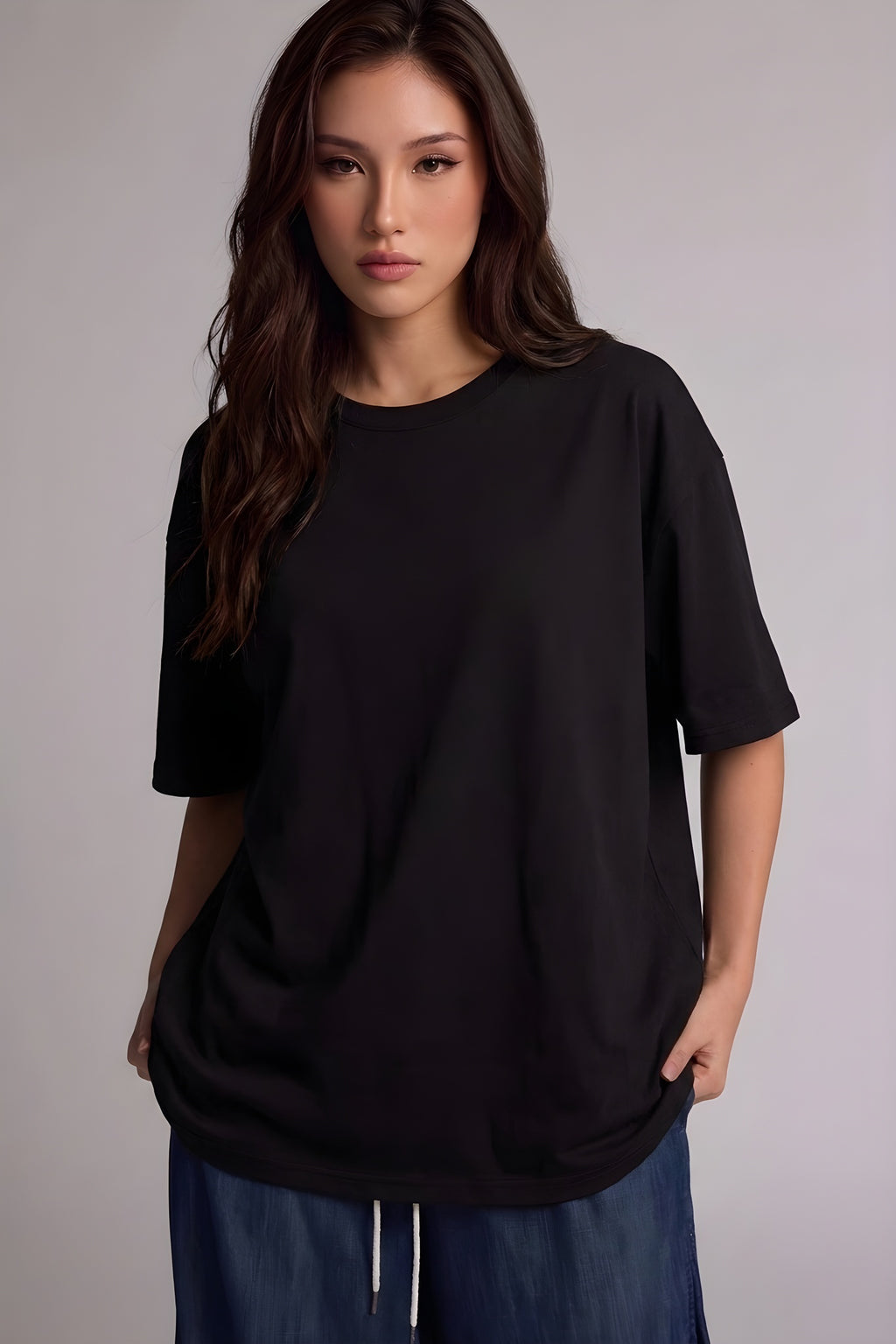 Kadın The Moon Siyah Bisiklet Yaka Oversize Salas T-Shirt