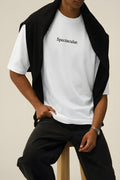 Erkek Spectacular Beyaz Bisiklet Yaka Oversize Salas T-Shirt
