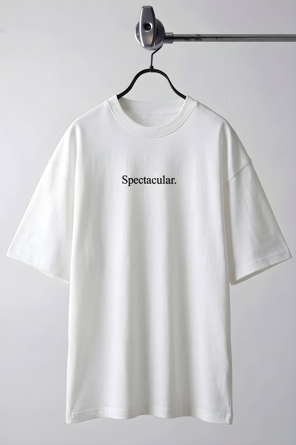 Erkek Spectacular Beyaz Bisiklet Yaka Oversize Salas T-Shirt