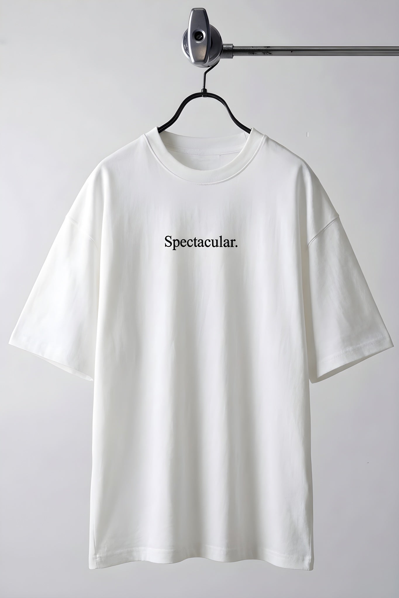 Erkek Spectacular Beyaz Bisiklet Yaka Oversize Salas T-Shirt