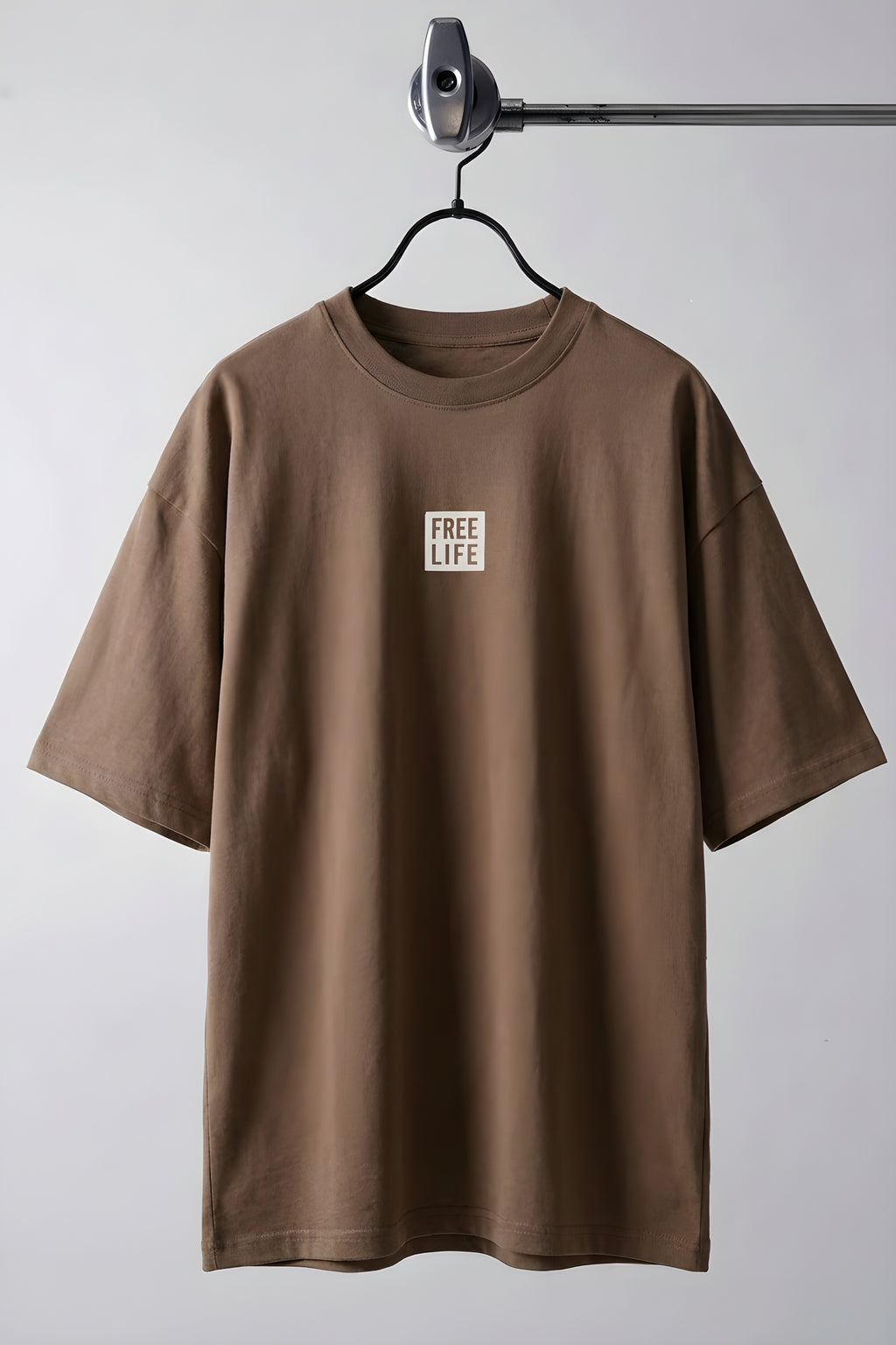 Erkek Free Life Mocha Kahverengi Bisiklet Yaka Oversize Salas T-Shirt