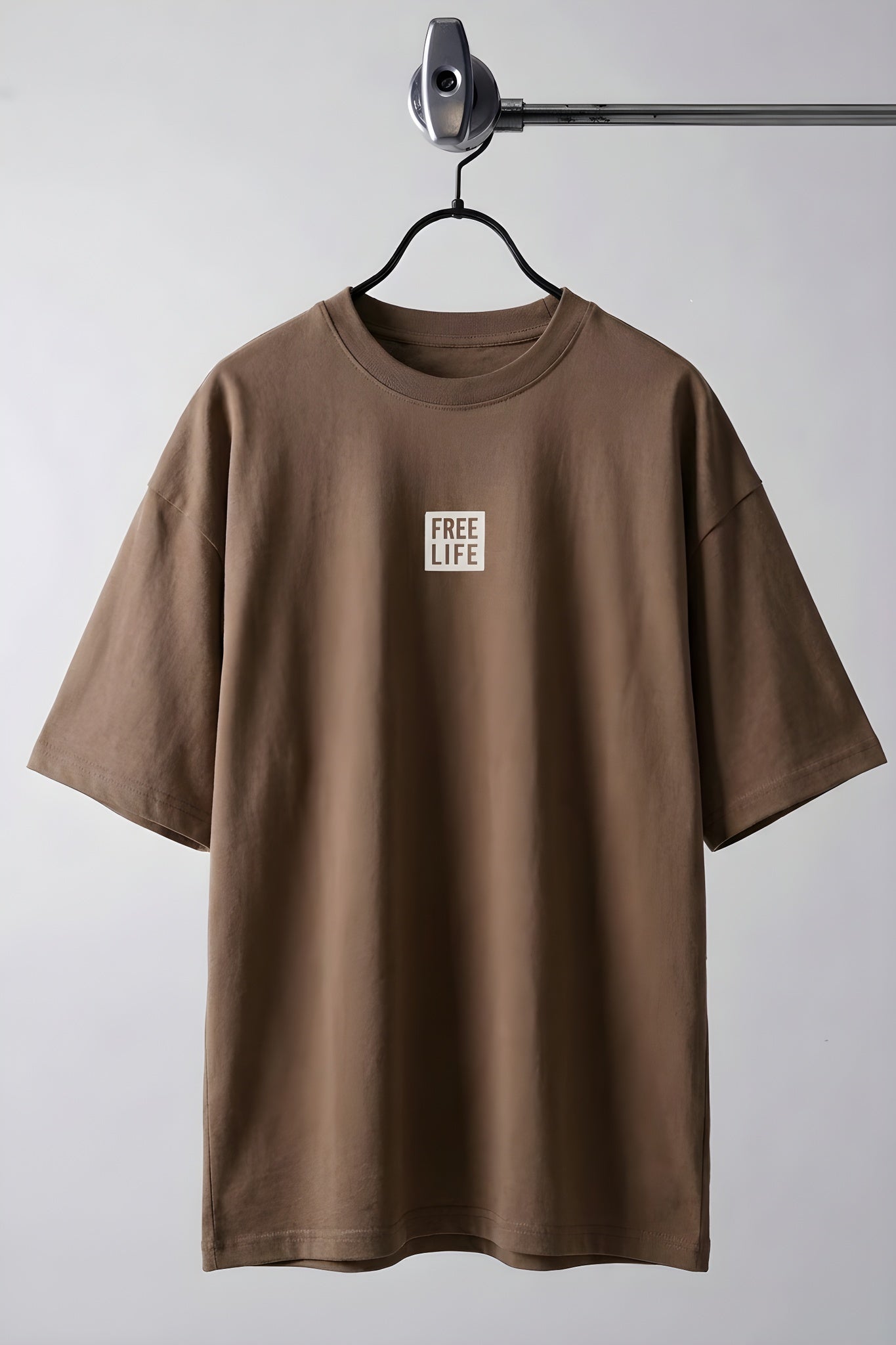 Erkek Free Life Mocha Kahverengi Bisiklet Yaka Oversize Salas T-Shirt