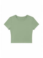 Kadın Su Yeşil Bisiklet Yaka Likralı Kısa Kol Body Crop T-Shirt